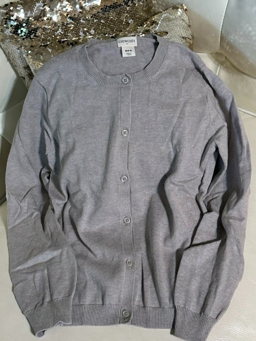 Crewcuts J Crew Girls Heather Grey Cardigan Sweater Button Front Size M 8-9